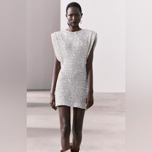 ZARA Sequin Dress w/ Shoulder Pads *size XS* *NWT*